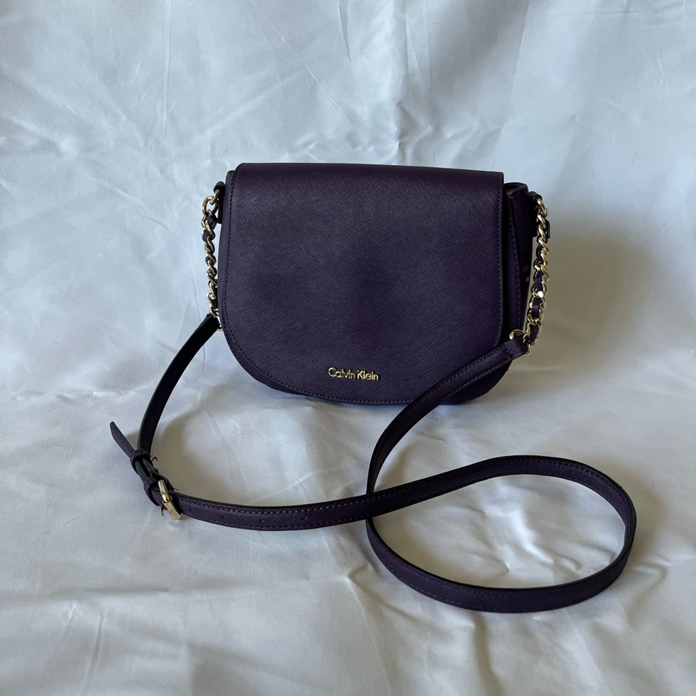 Calvin Klein Saffiano Leather Saddle Crossbody Bag